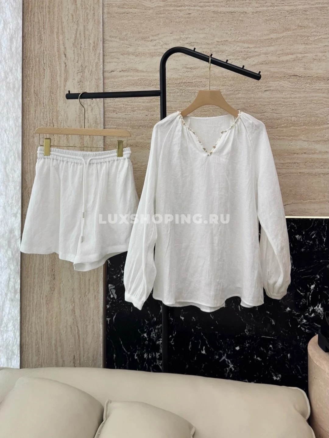 Zimmermann льняной костюм с шортами на завязках белый