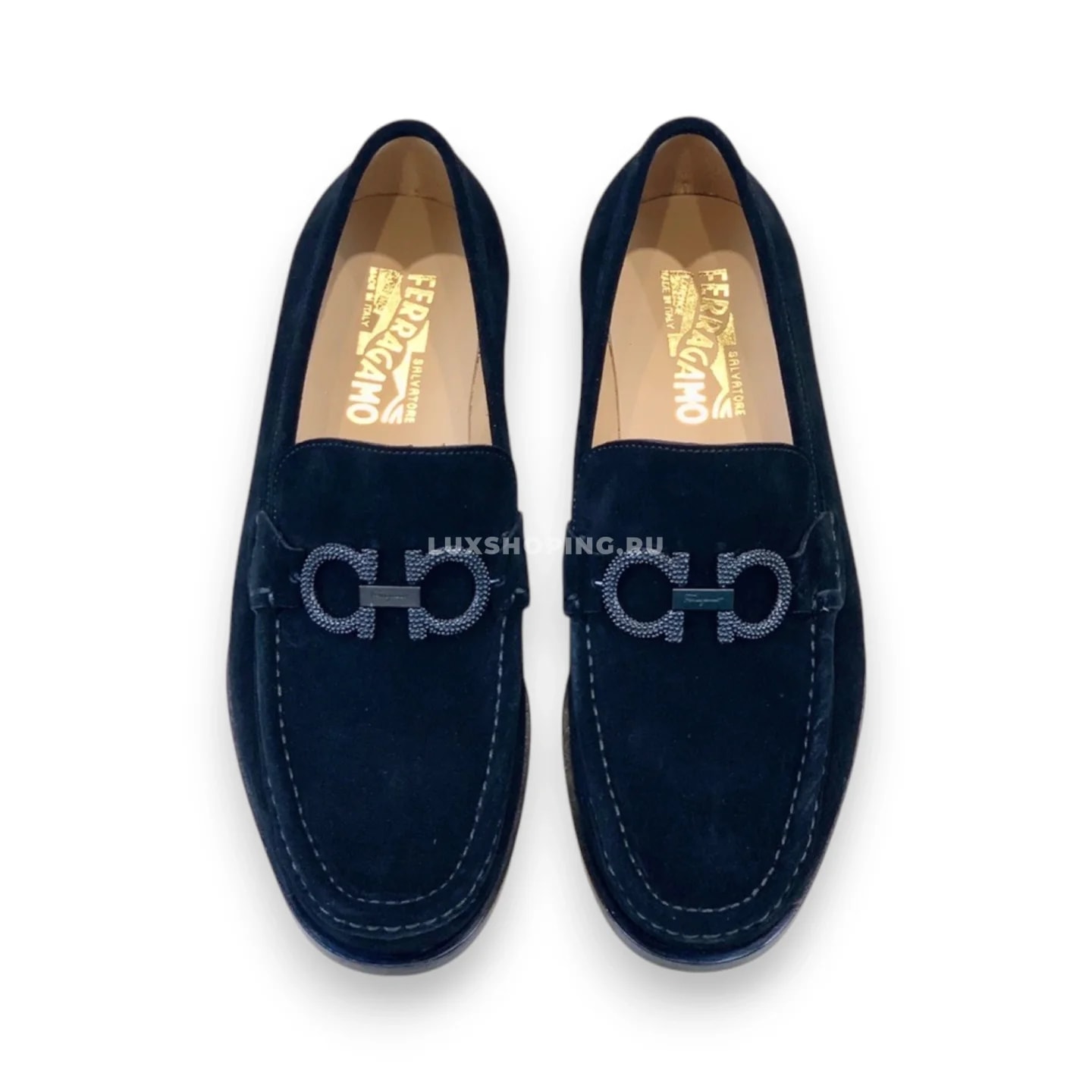 Мужские мокасины Ferragamo темно синие, замшевые