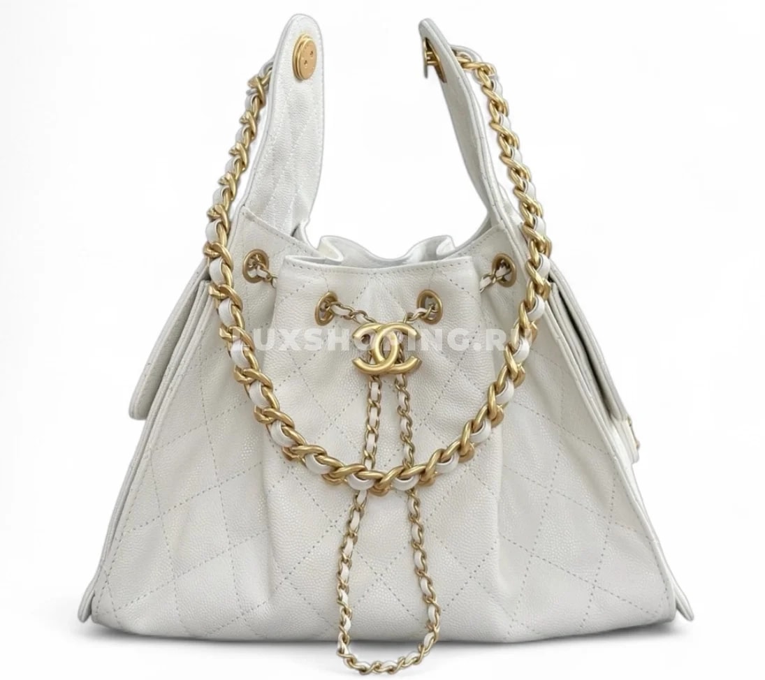CHANEL сумка хобо из фактурной кожи белый 40×30×15 см