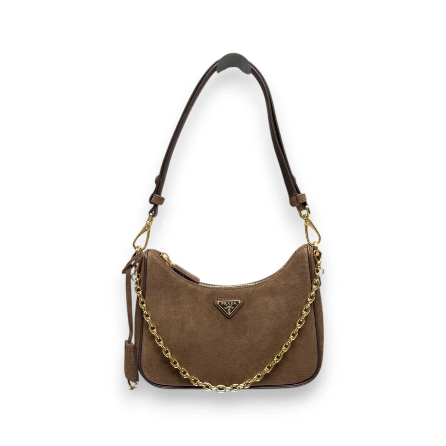 Сумка Prada Hobo коричневая из замши с ремешком 23×16×6,5 см