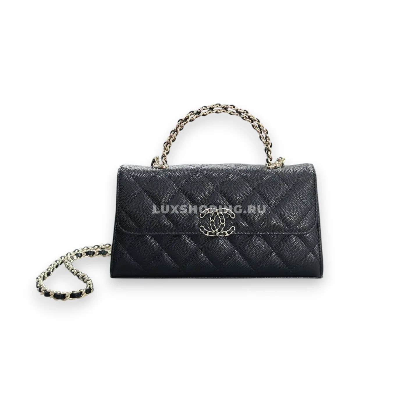 Сумка Chanel 25S с ручкой-цепочкой черная 10×18×4,5 см