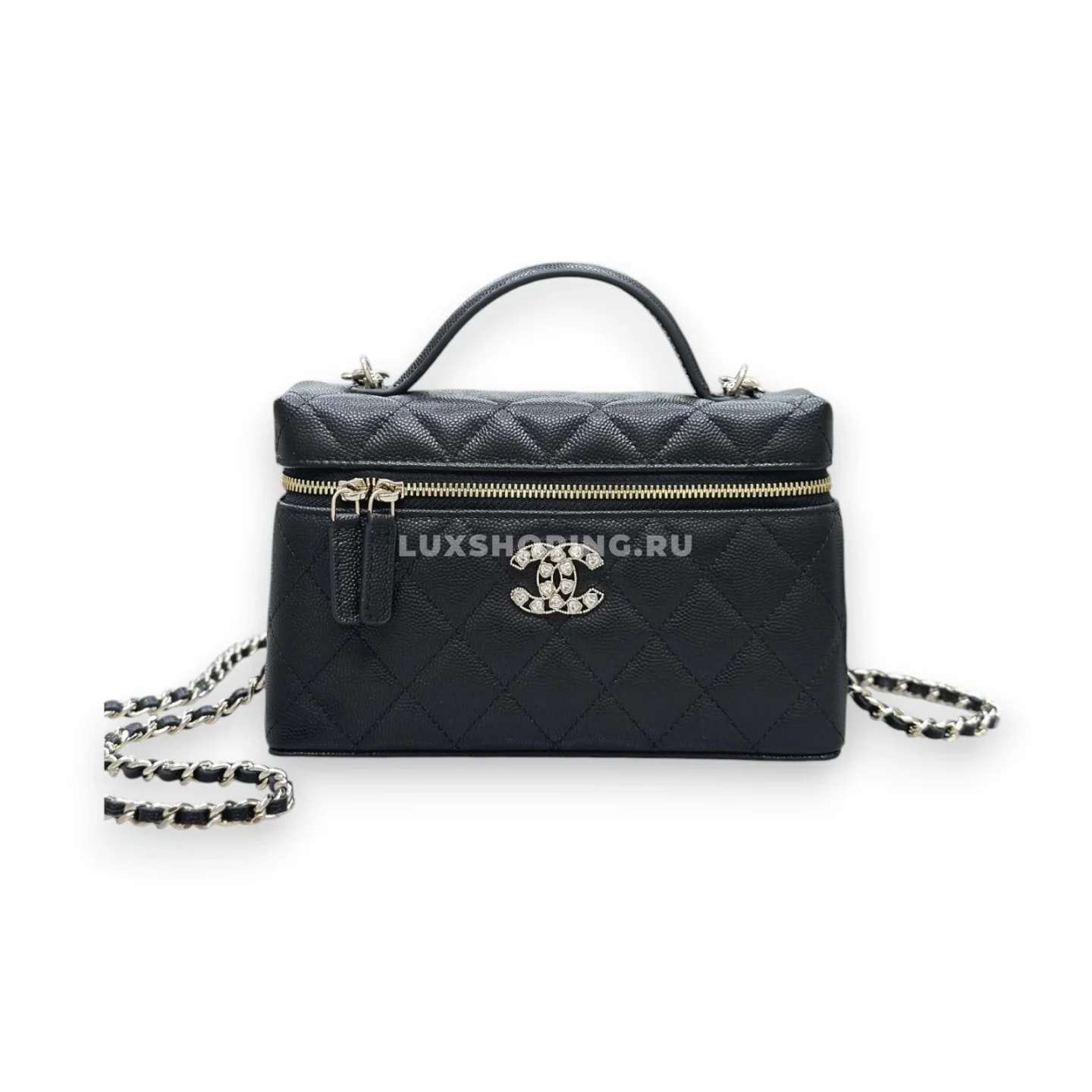 Сумка Chanel Vanity черная с большим лого 17×19,5×5 см