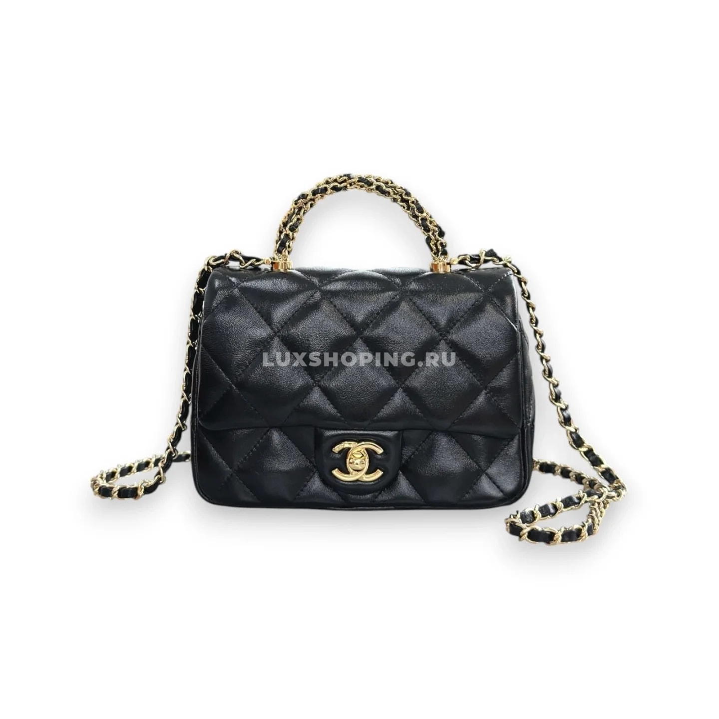 Сумка Chanel 24B Handle Flap Bag Square черная 14×19×8,5 см