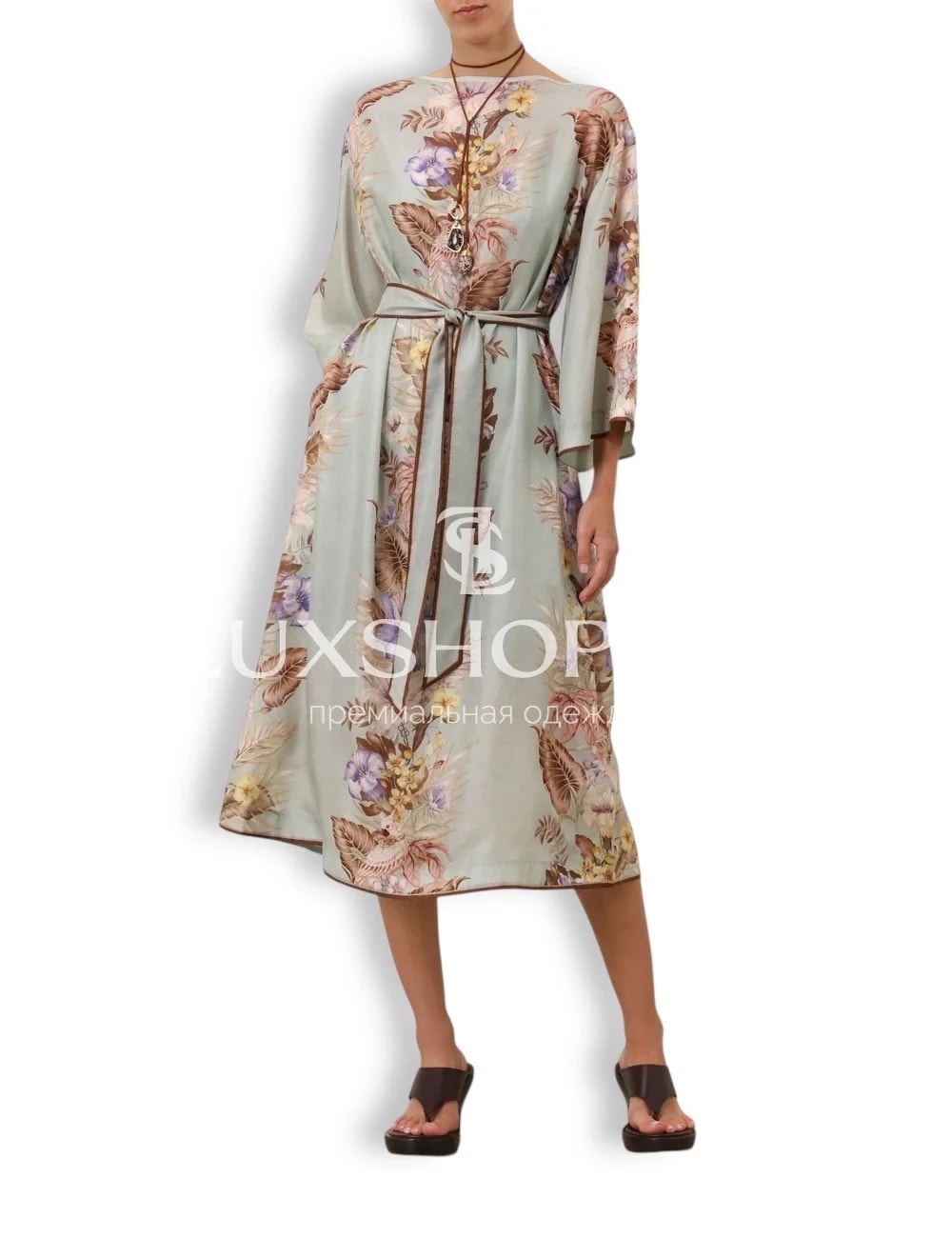 Zimmermann Платье-туника из шелка Coco в цвете Sage Multi Floral
