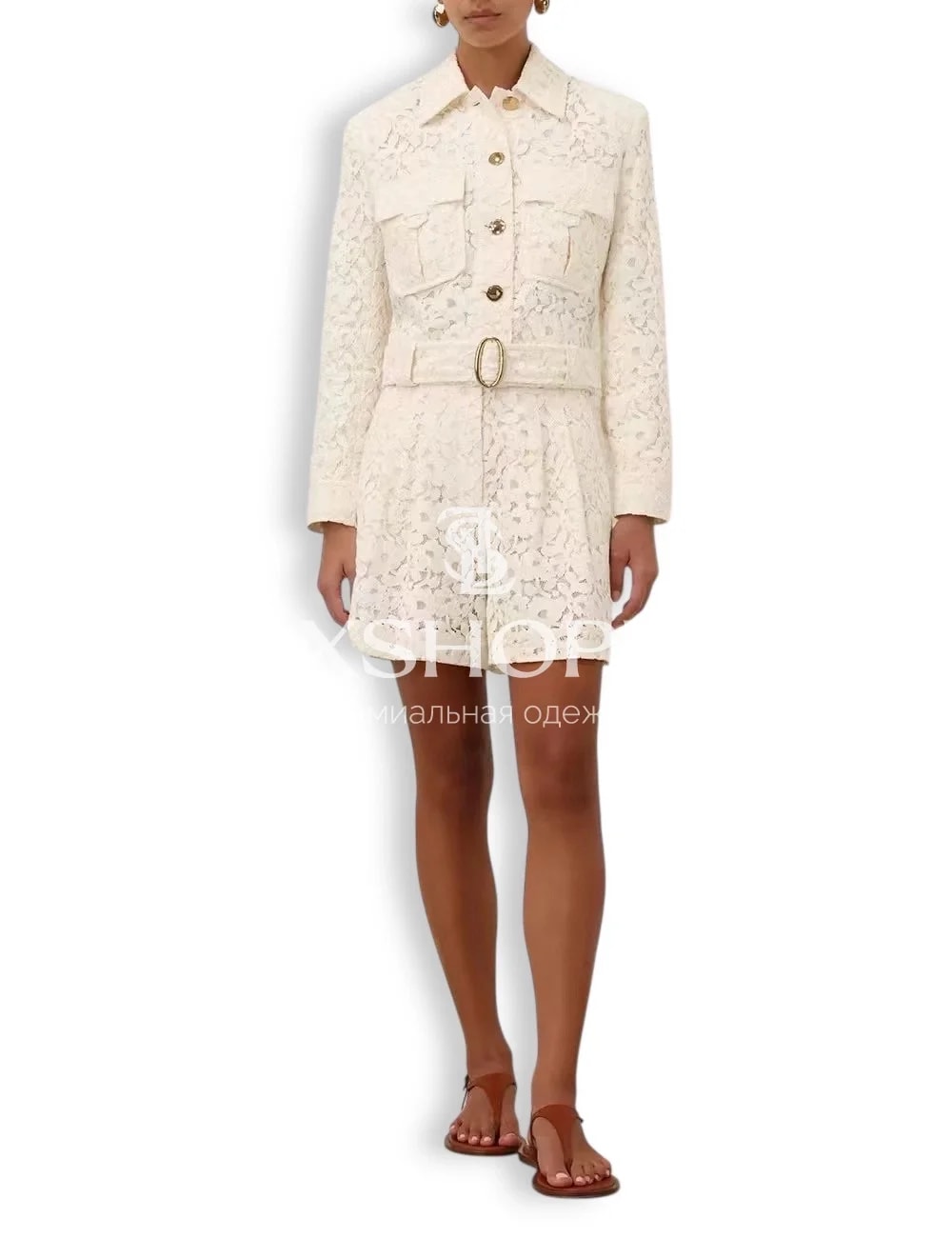Комплект Zimmermann "Illuminate" из кружева: укороченный жакет и шорты