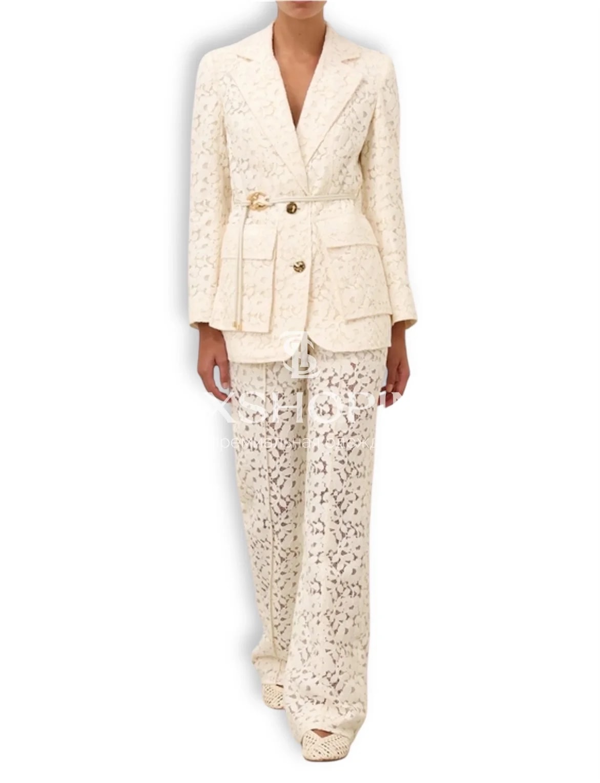 Костюм Zimmermann "Illuminate Lace"  жакет и брюки из кружева цвета крем