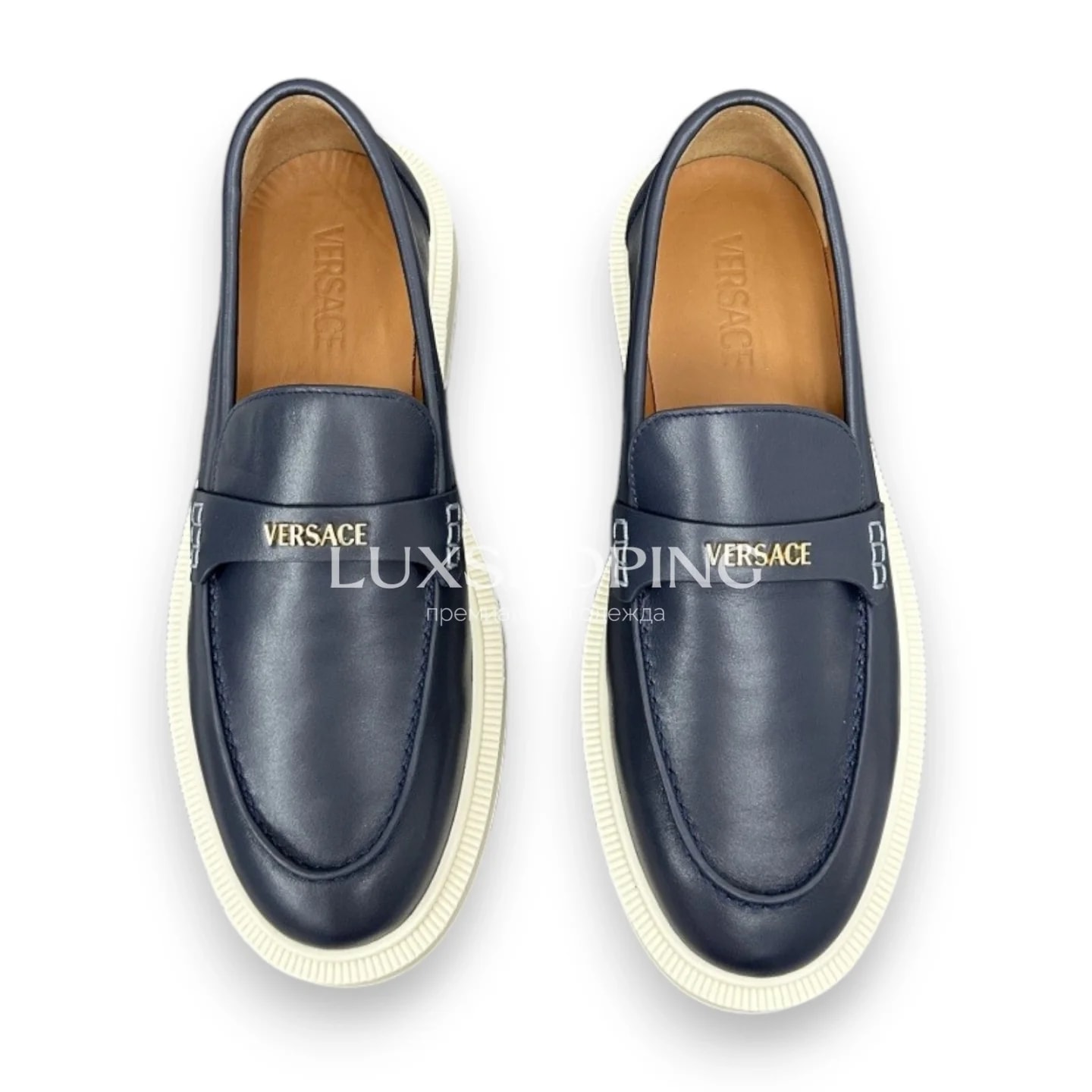 Синие лоферы Versace Greca