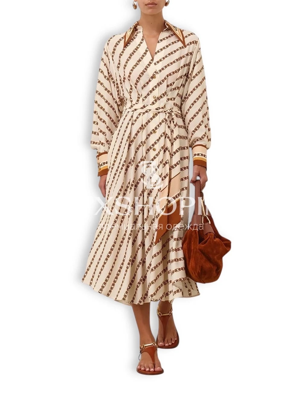 Zimmermann Tuck Midi Shirt Dress – Платье-рубашка миди с цепочным принтом