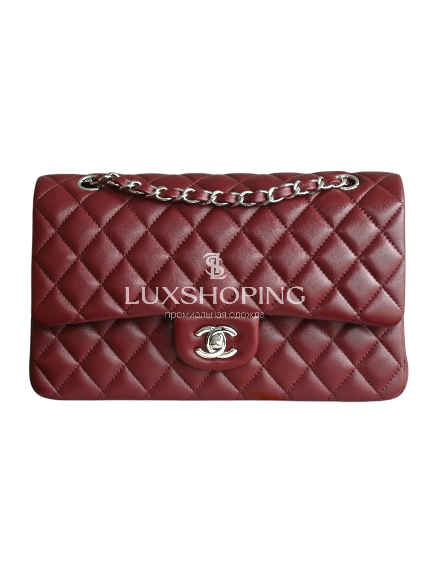 Сумка Chanel 25S Classic Flap среднего размера бордовая 15.5×25.5×6.5 см