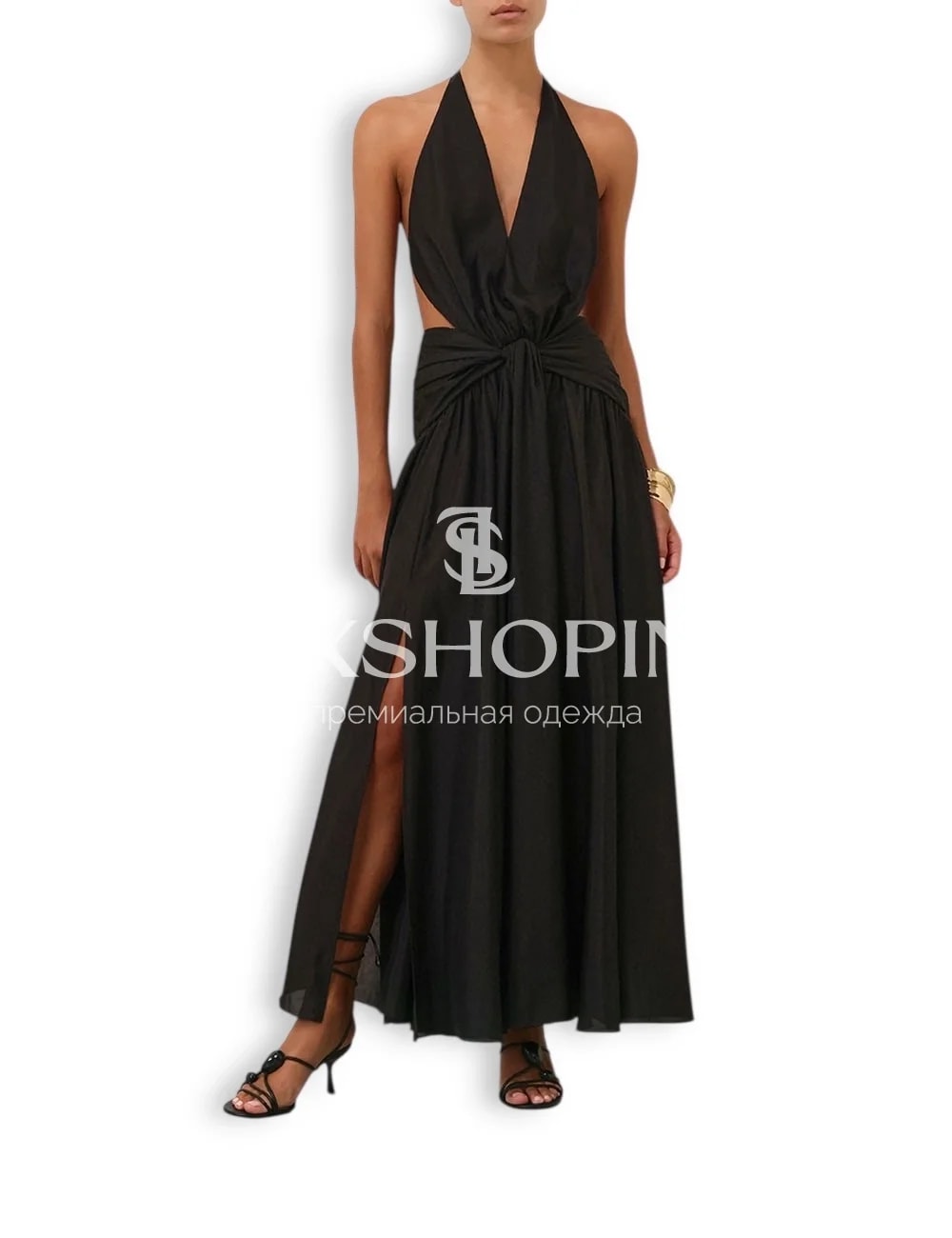 Zimmermann Rhiannon Plunge Halter Maxi Dress чёрное макси-платье с открытой спиной