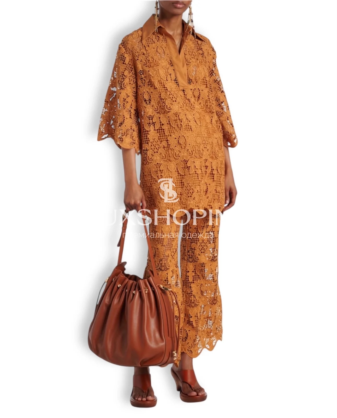 Комплект Zimmermann Coco: кружевная рубашка + брюки + топ