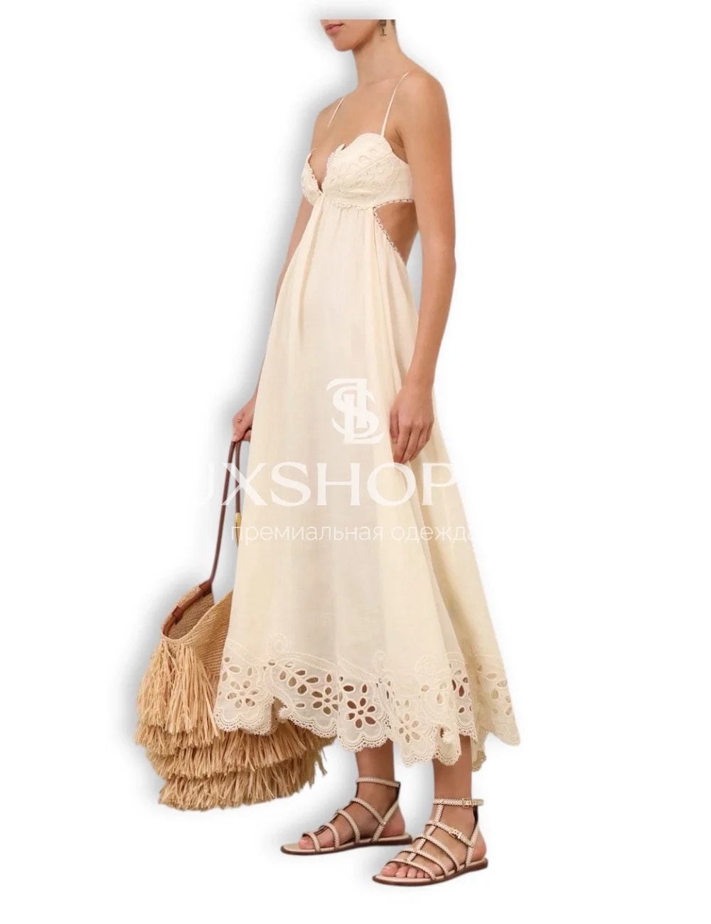 Zimmermann Coco Embroidered Dress in Cream Макси-платье из рами с вышивкой