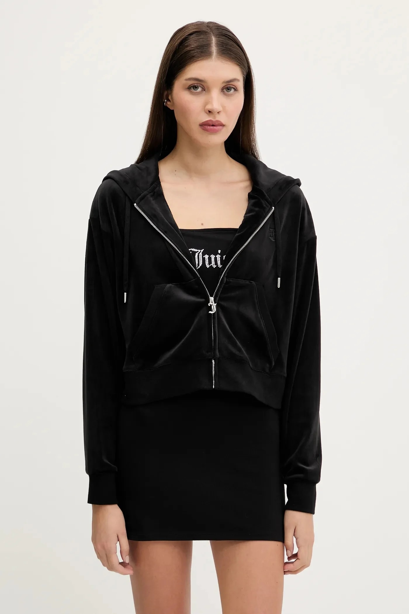 Бархатный свитшот BRENDAL CROP OVERSIZED HOODIE