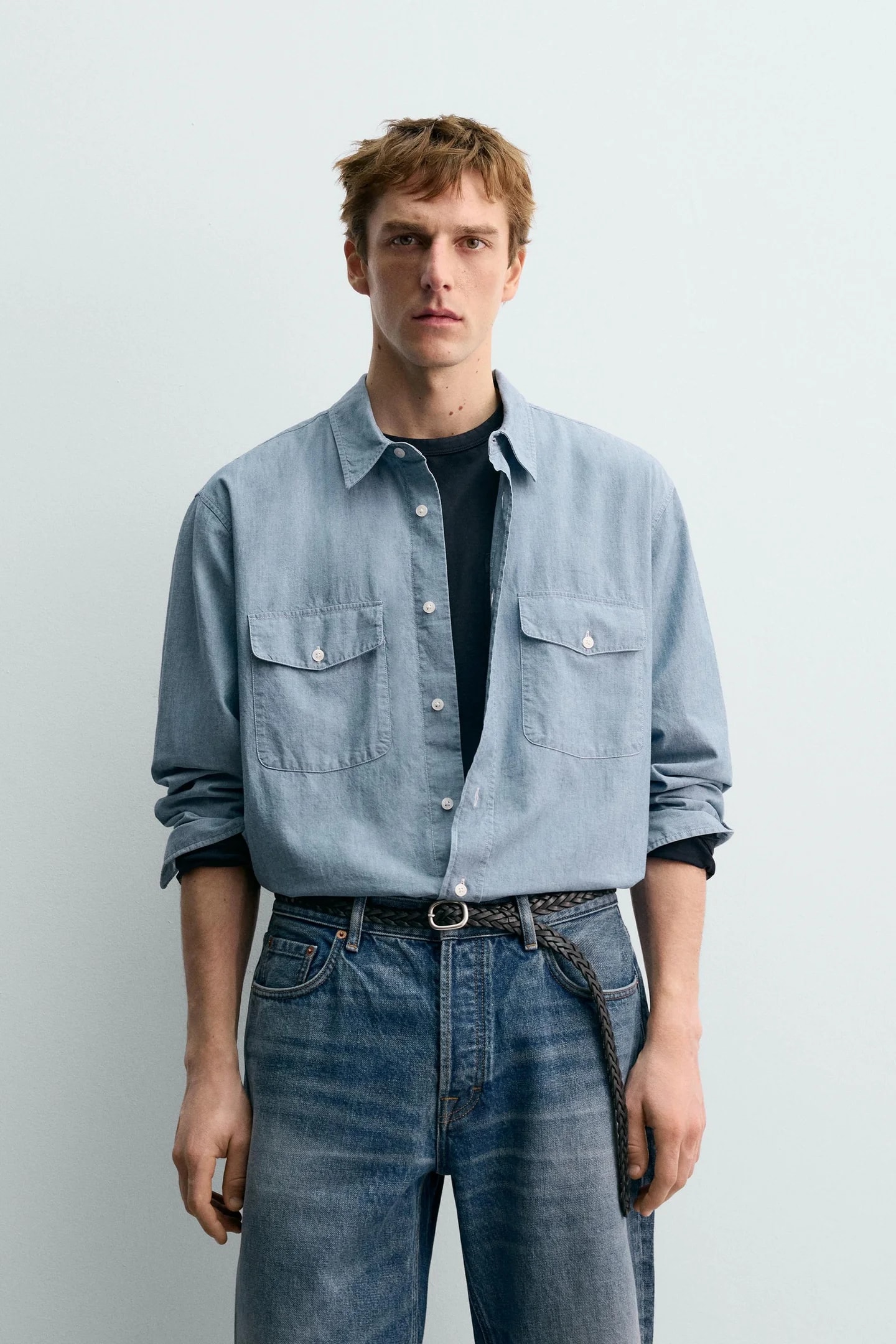 РУБАШКА ИЗ ДЖИНСОВОЙ ШАМБРЕ AARON LEVINE X Zara