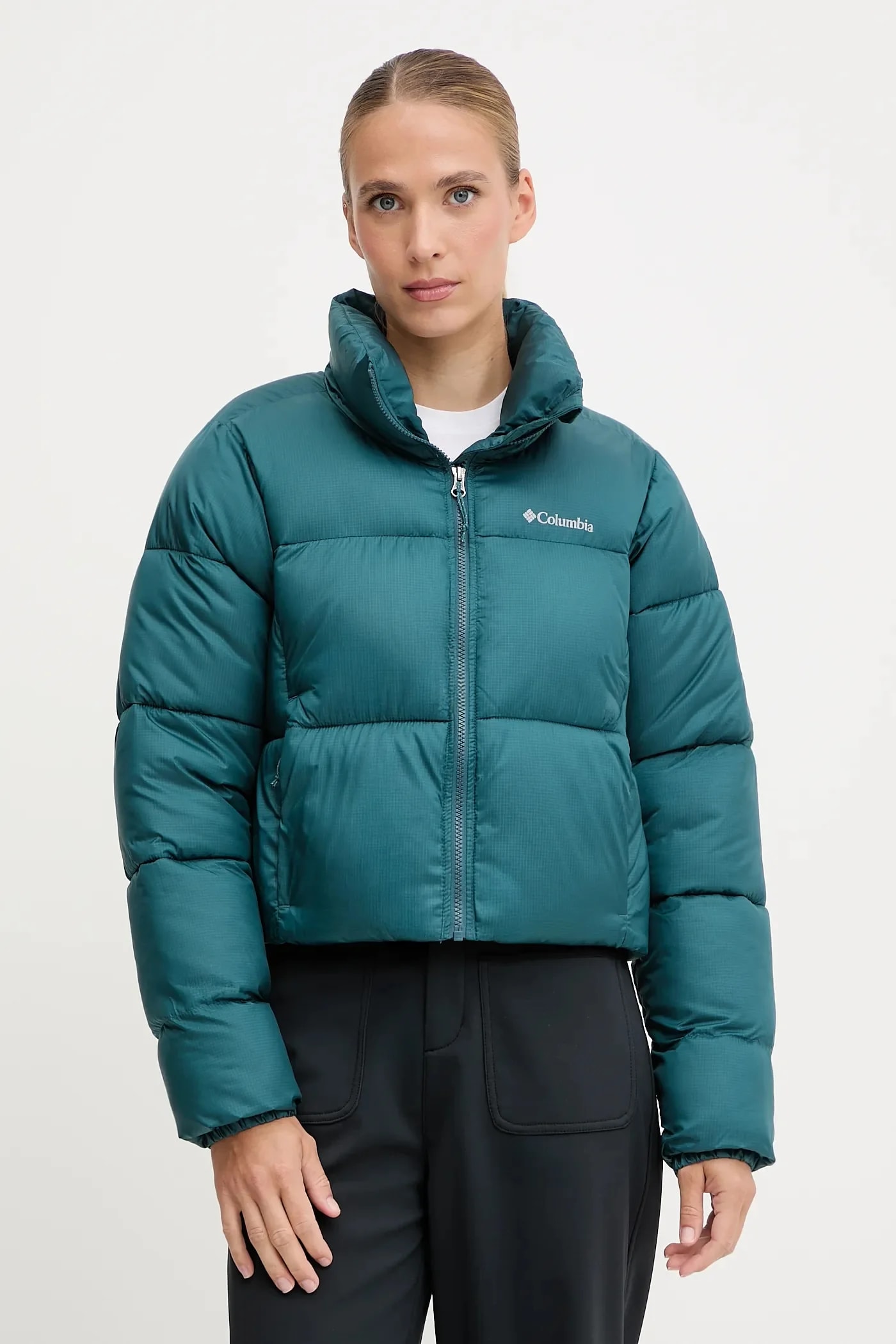 Пуховая куртка Colorblock бирюзовая для женщин