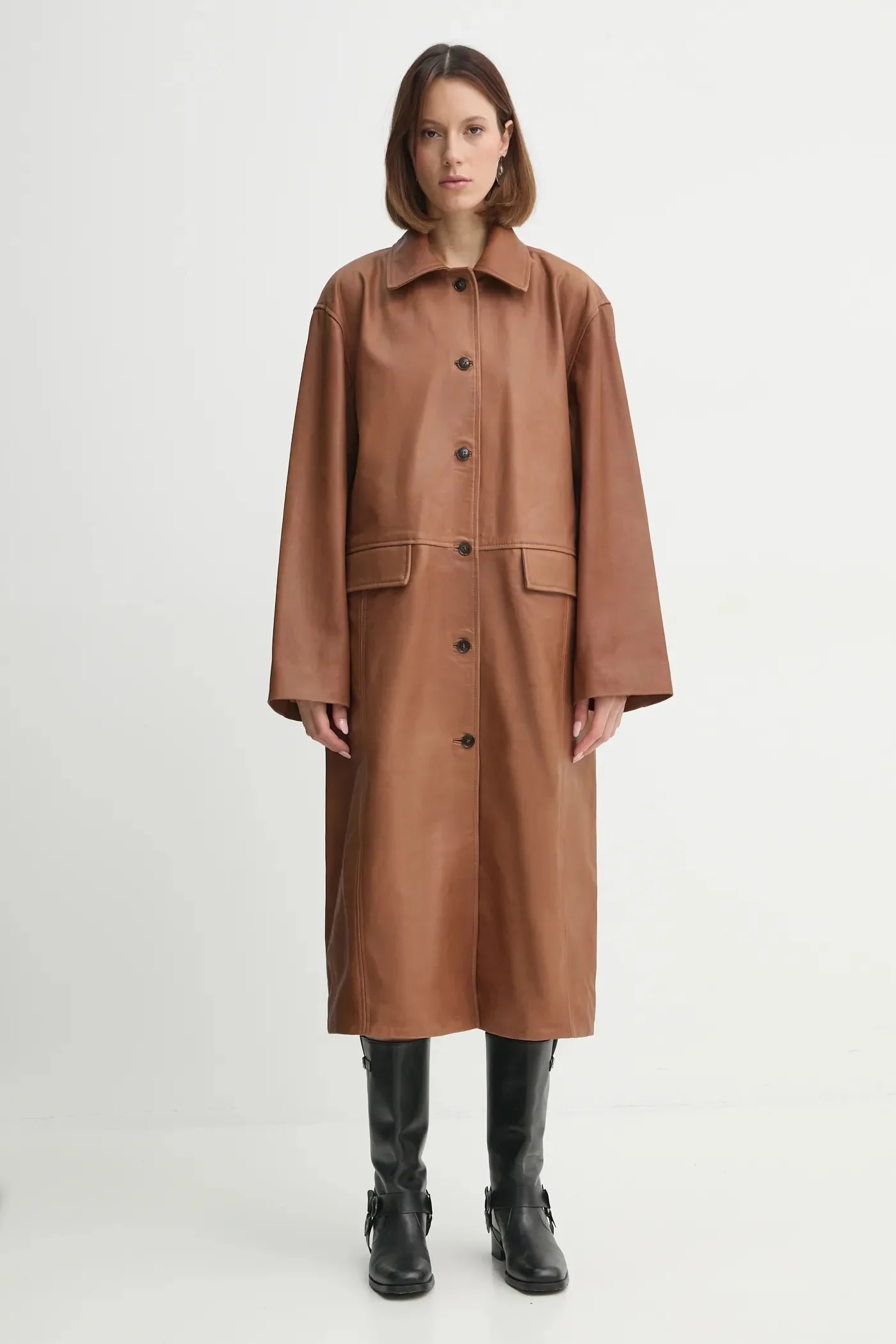кожаное пальто Halston