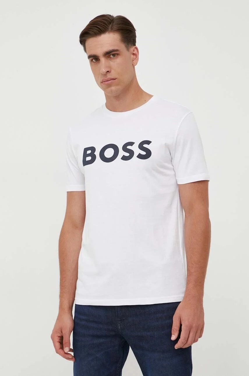BOSS Хлопковая футболка Thinking 1 бежевая для мужчин