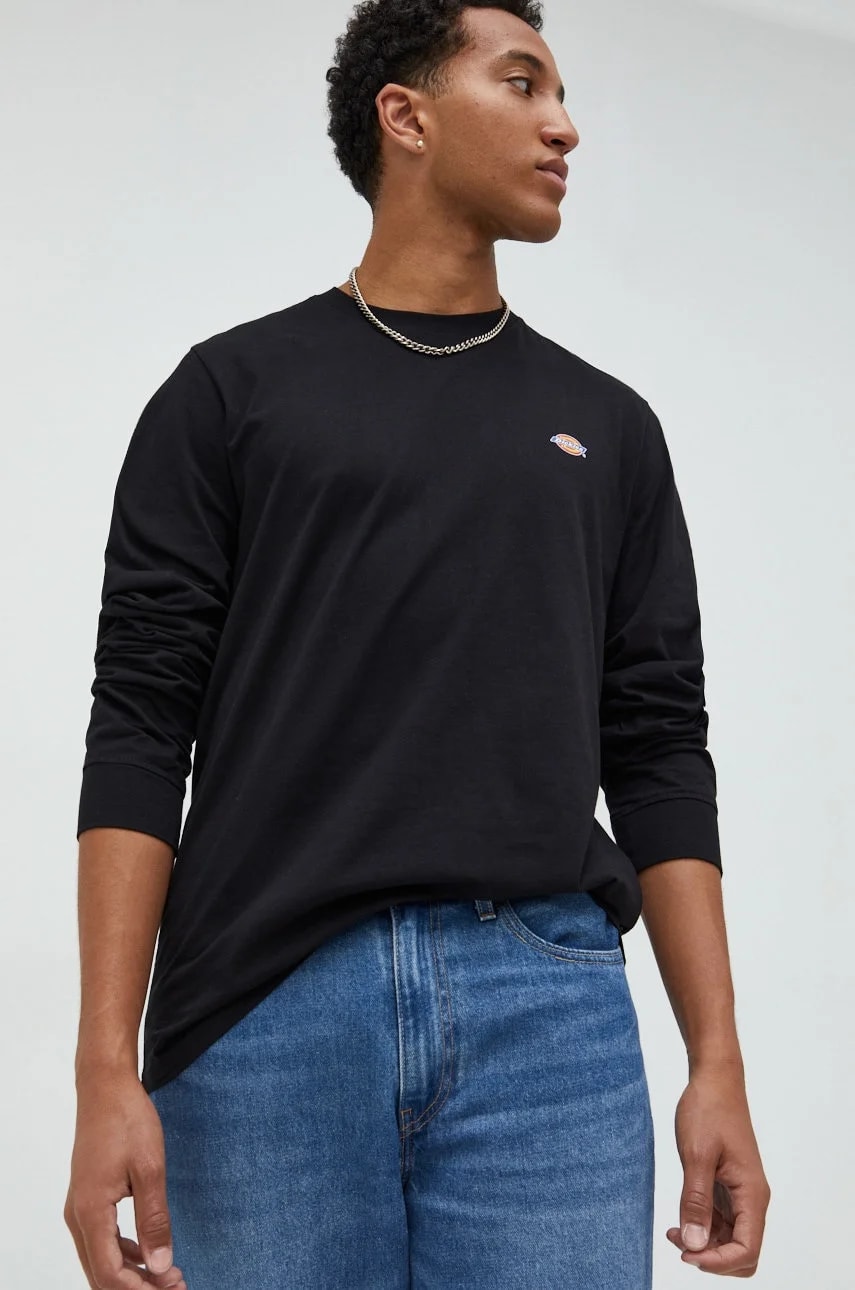 Хлопковая рубашка с длинным рукавом черная для мужчин