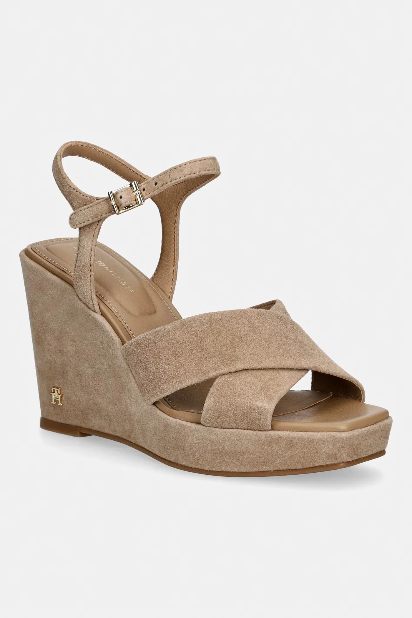 замшевые босоножки на танкетке SUEDE WRAPPED HIGH WEDGE