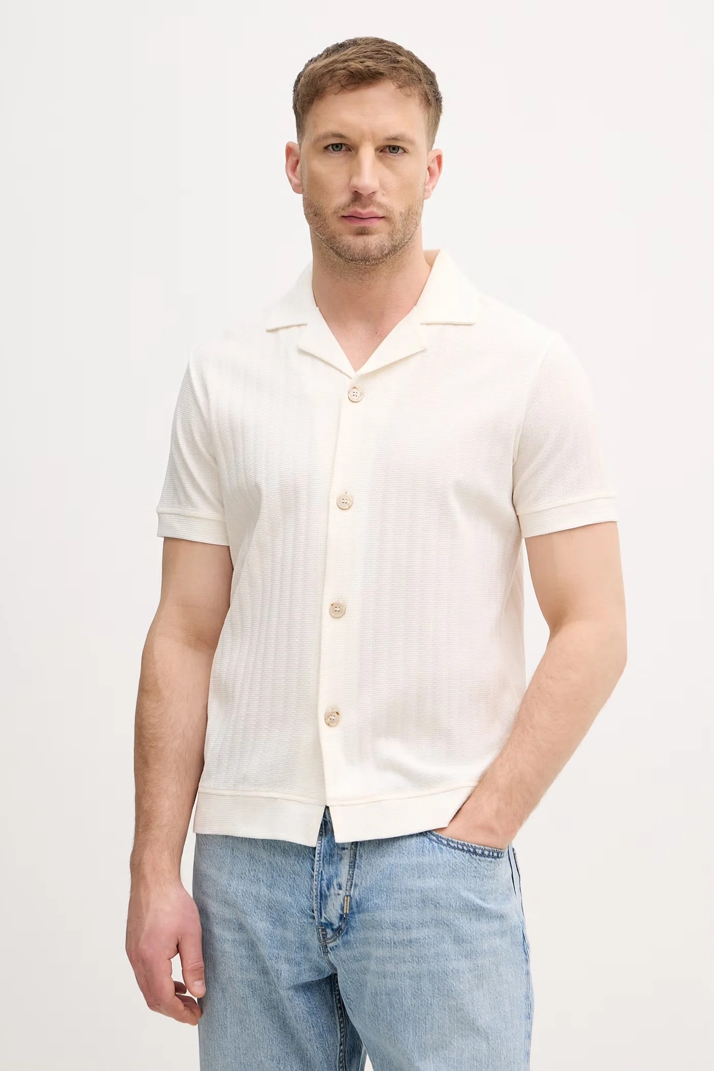 Мужская хлопковая рубашка бежевая для мужчин
