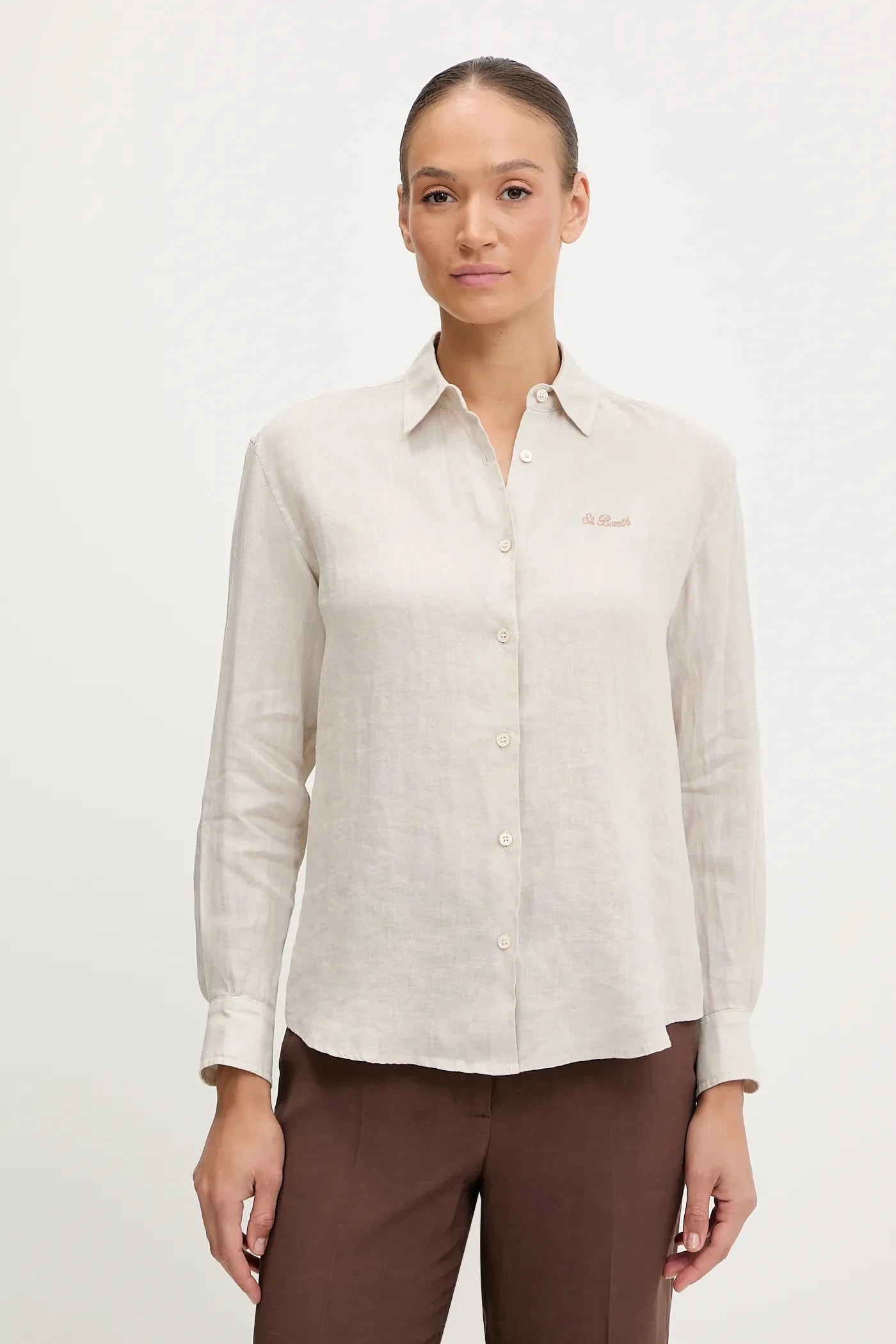 Льняная рубашка бежевая для женщин