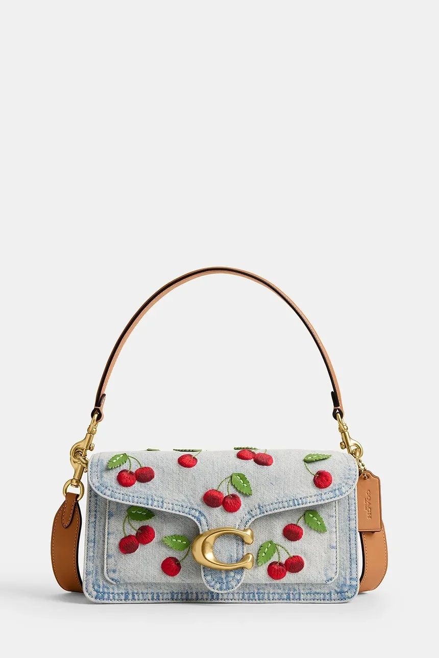 Женская кожаная сумка через плечо Cherry Embroidered Denim Tabby 26