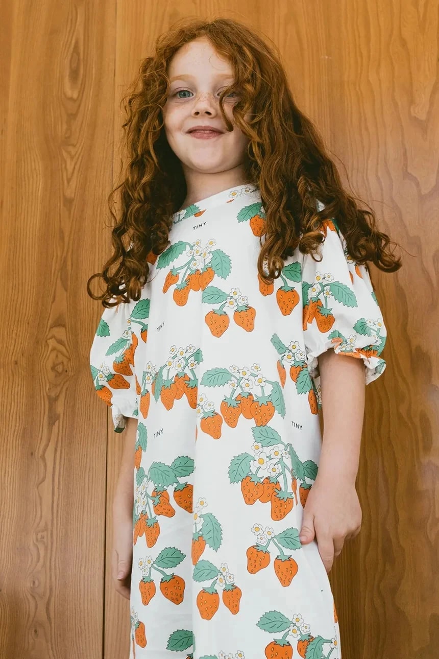 Детское хлопковое платье STRAWBERRIES PUFF SLEEVE DRESS