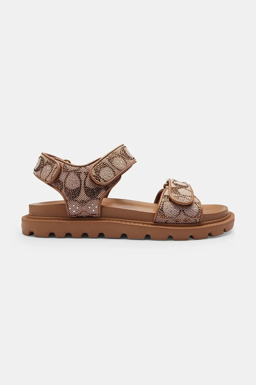 Женские кожаные сандалии на плоской подошве Brynn Crystal Signature Sandal