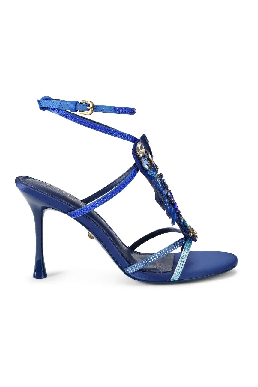 Босоножки Lobster Sandal на высоком каблуке из синей ткани