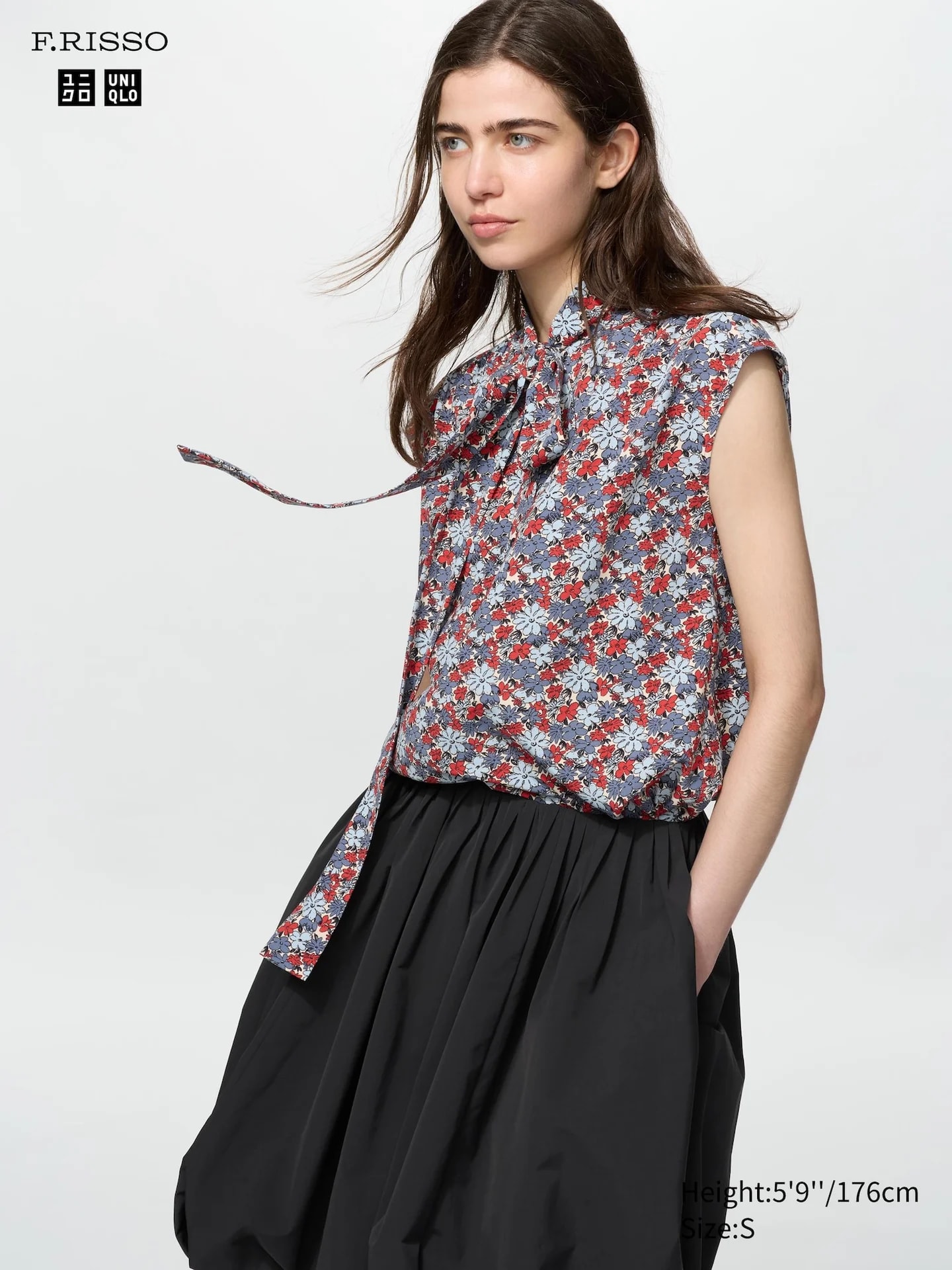 Bluse (Schleife, ärmellos, gemustt)