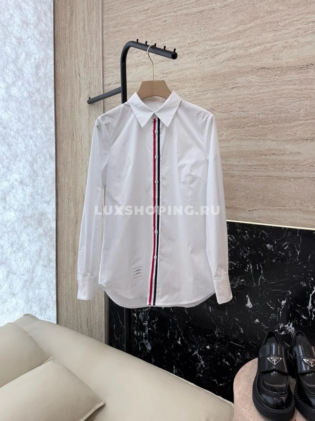 Хлопковая рубашка с воротником THOM BROWNE, белая