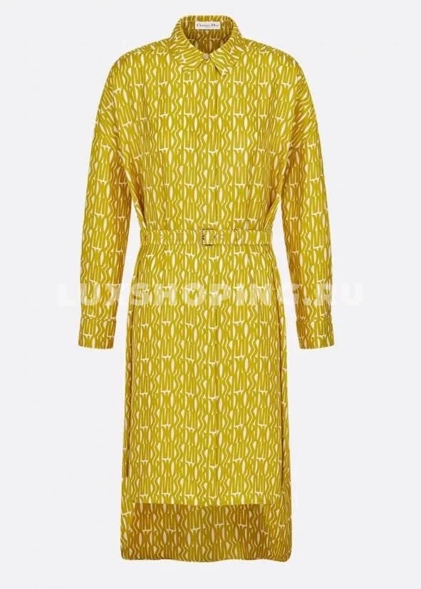 DIOR шелковое платье с поясом с буквами, желтое