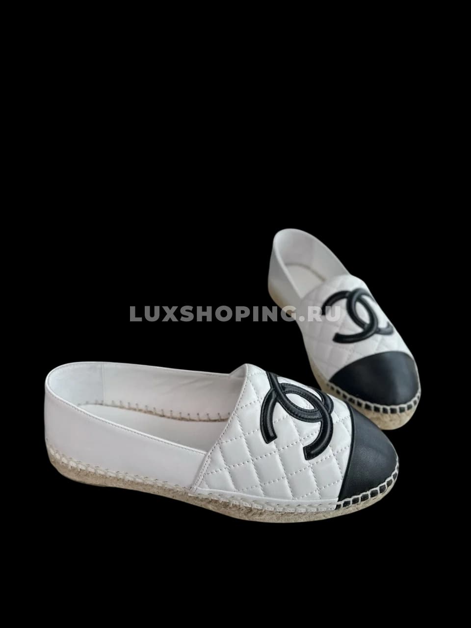 𝐂𝐡𝐚𝐧𝐞𝐥 эспадрильи кожаные стеганные белые с черным