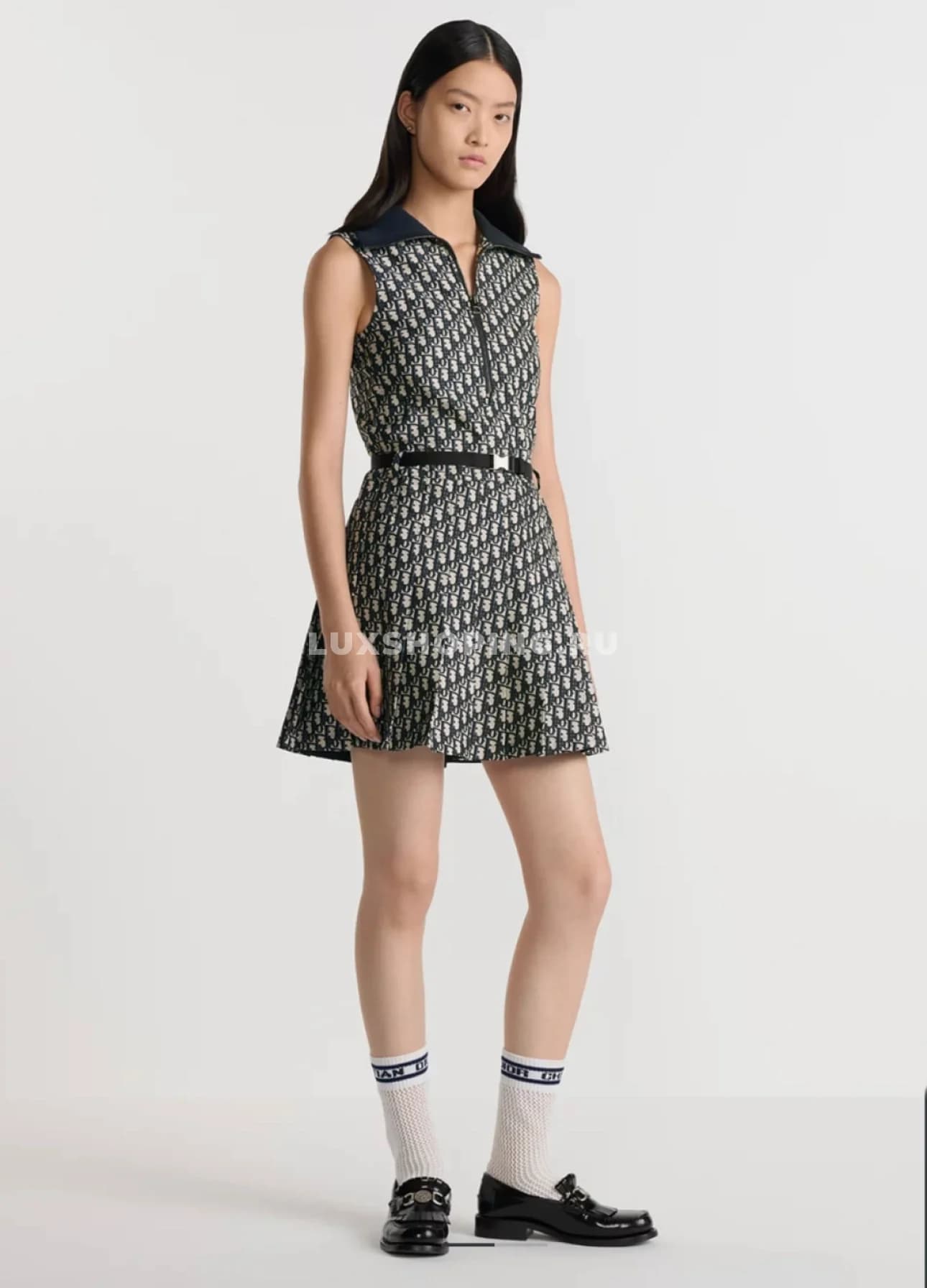 Dior плиссированное платье с поясом и лацканами