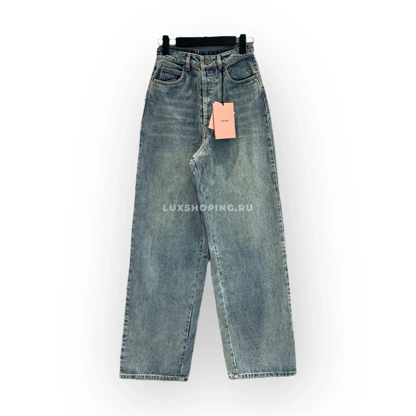 Miu Miu стильные джинсы с кожаной вставкой