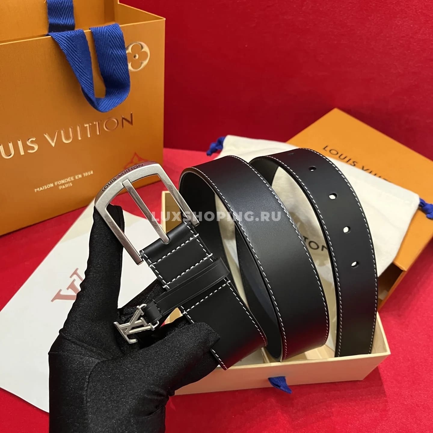 Мужской ремень Louis Vuitton 3.5см, черный silver