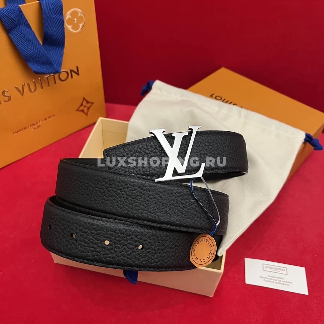 Мужской ремень LV 3.5см, черный silver Lvjia
