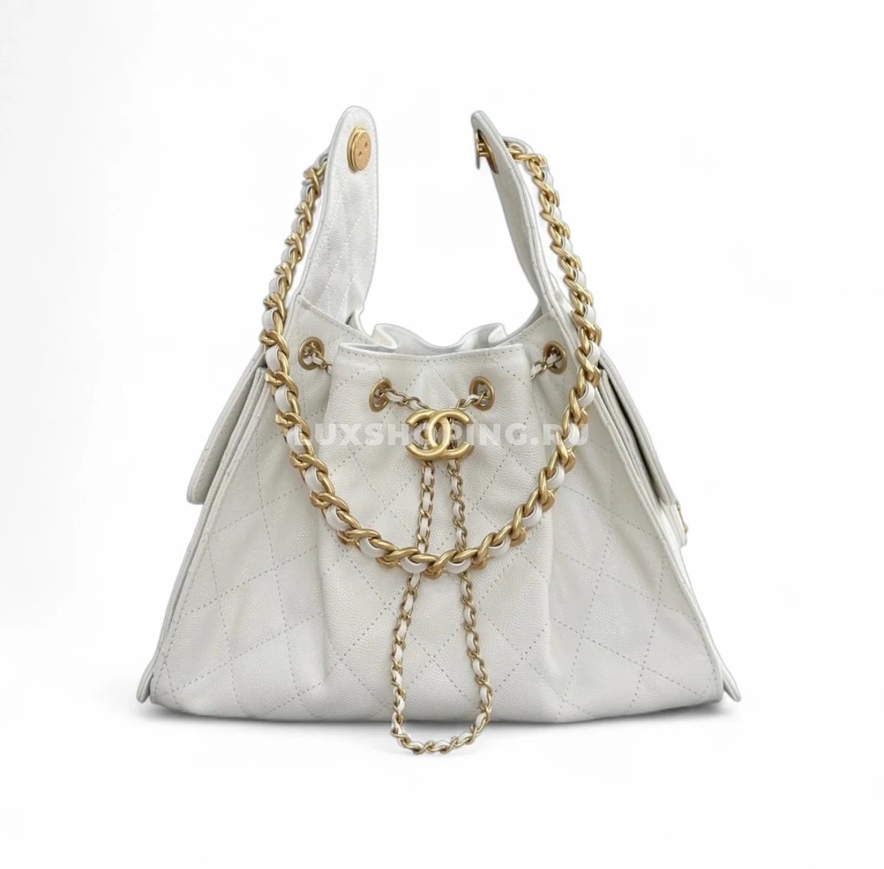 CHANEL сумка хобо из фактурной кожи белый 30×26×14 см