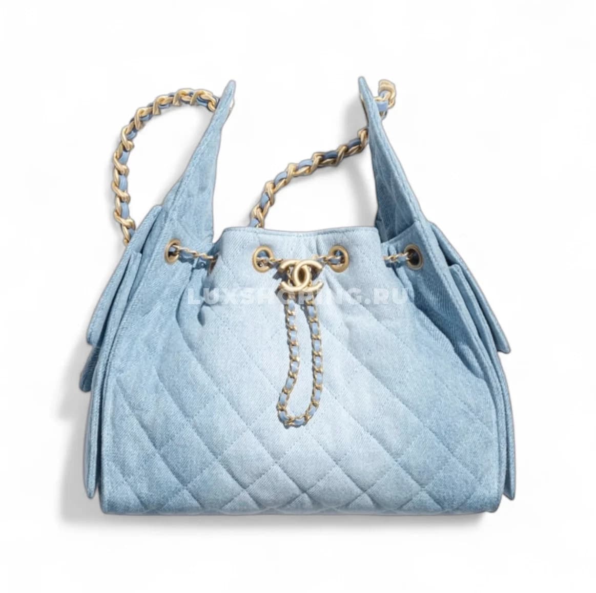 CHANEL сумка denim хобо из светлого варёного денима 30×26×14 см