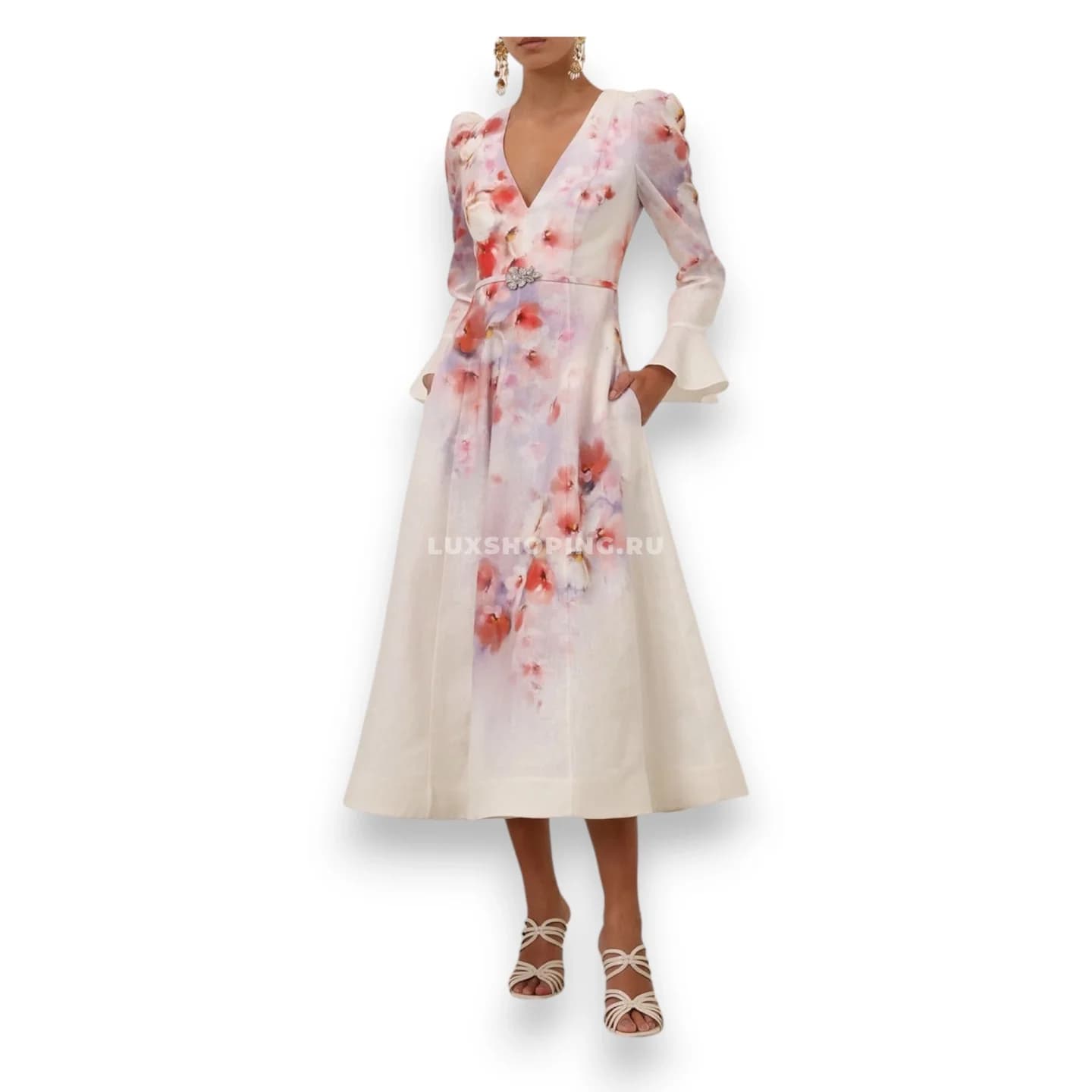 Льняное платье с бриллиантовым поясом Zimmerman ZM21