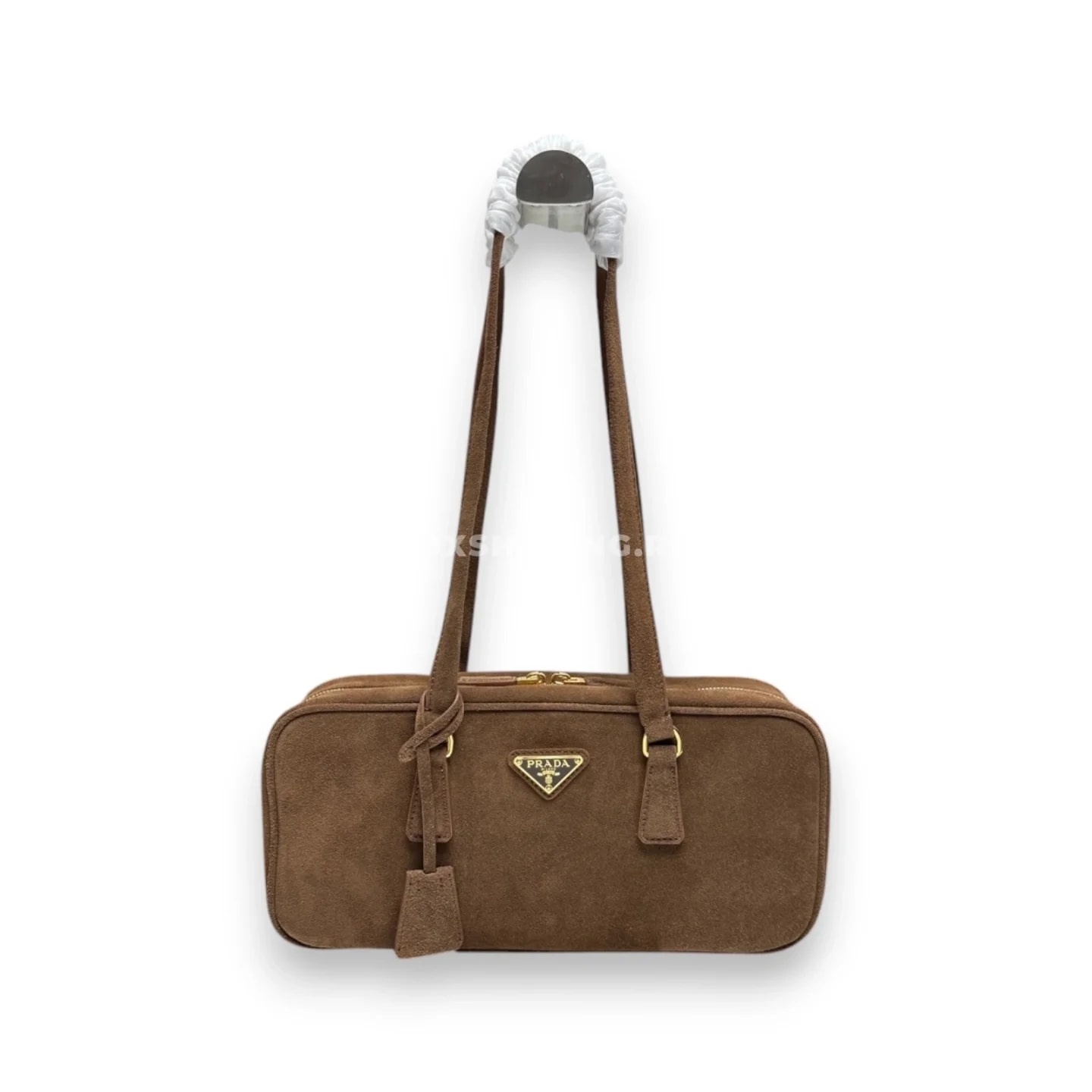 Сумка Prada прямоугольная из замши коричневая 30×14×8,5 см
