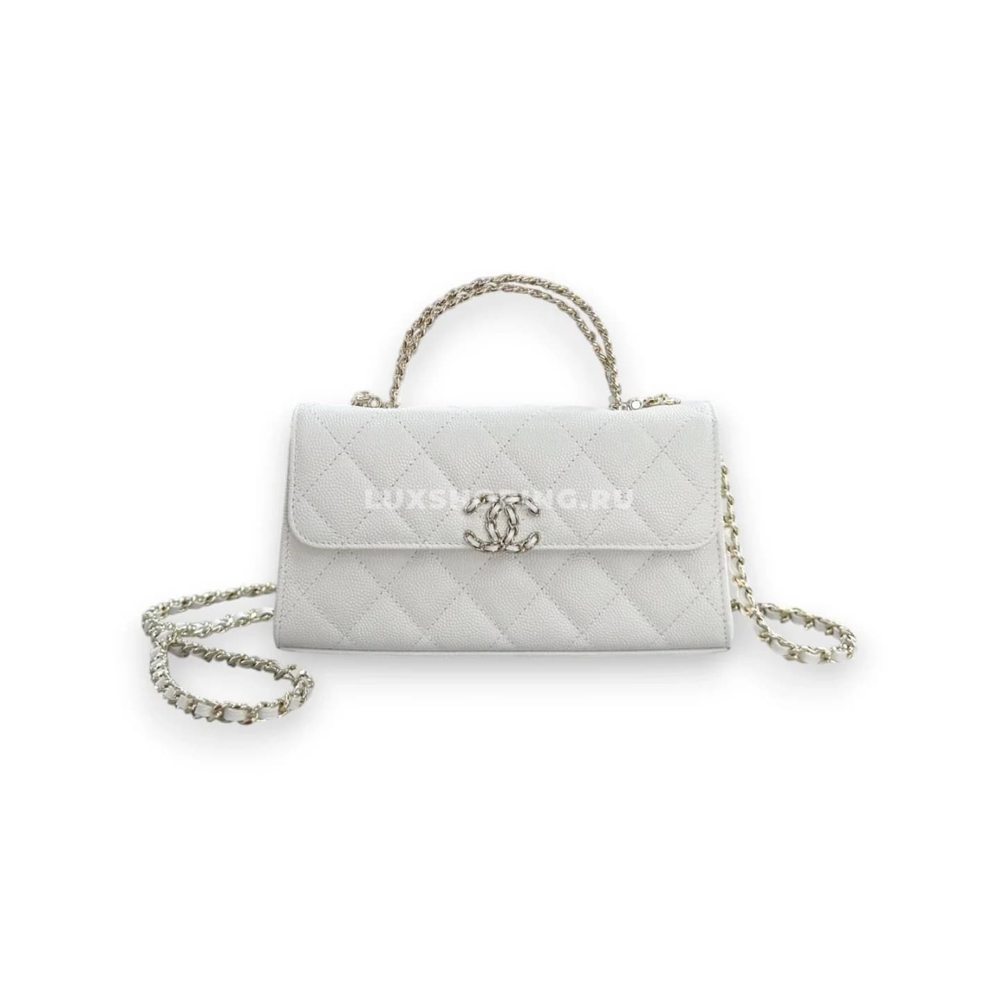 Сумка Chanel 25S с ручкой-цепочкой белая 10×18×4,5 см