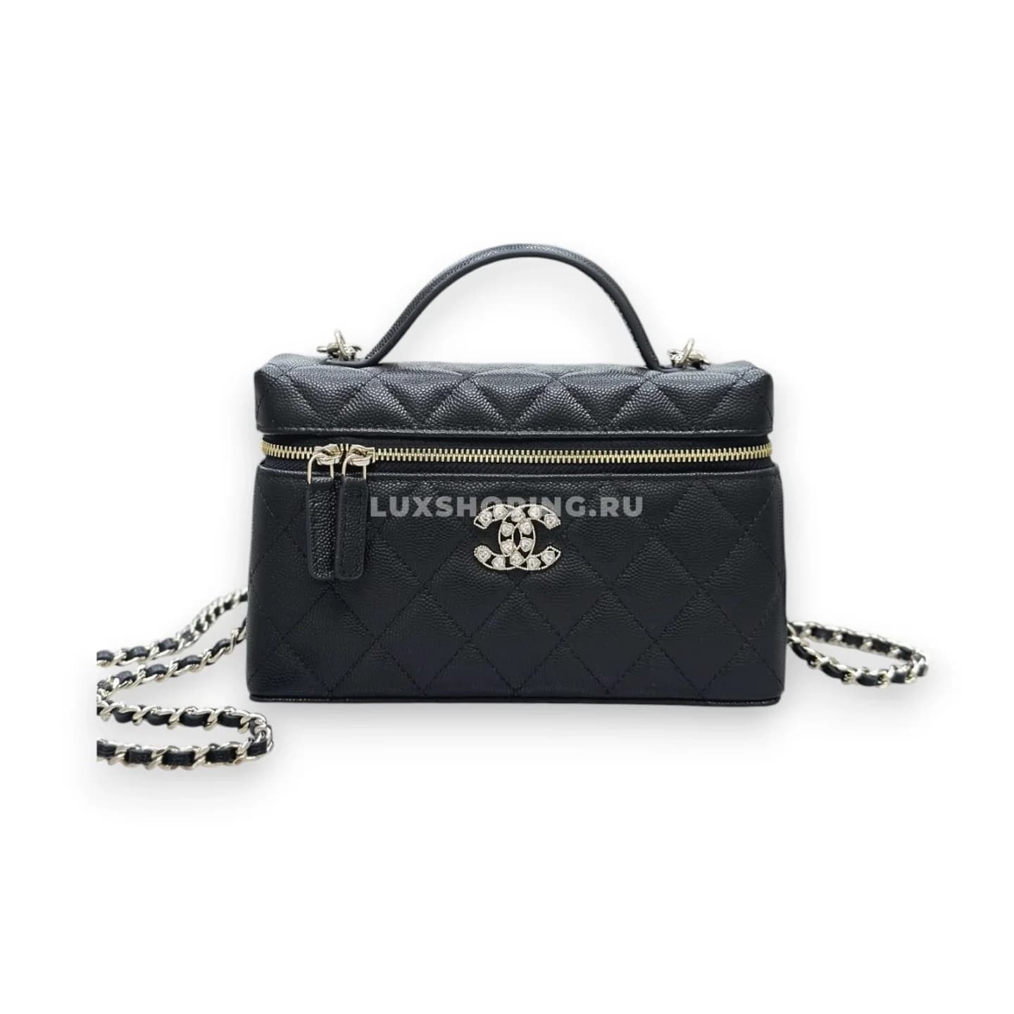 Сумка Chanel Vanity черная с большим лого 17×19,5×5 см