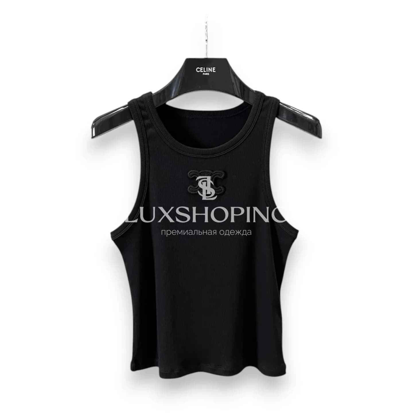 Майка Celine с вышивкой черная