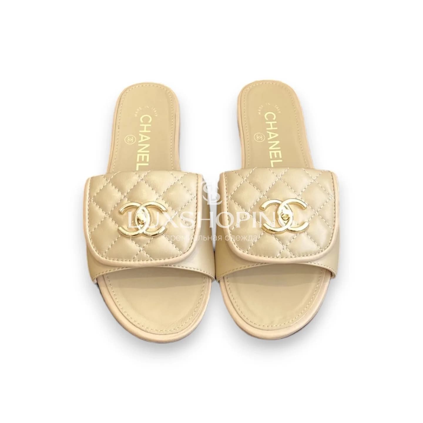 Шлепанцы Chanel Кожаный Бежевый Шик