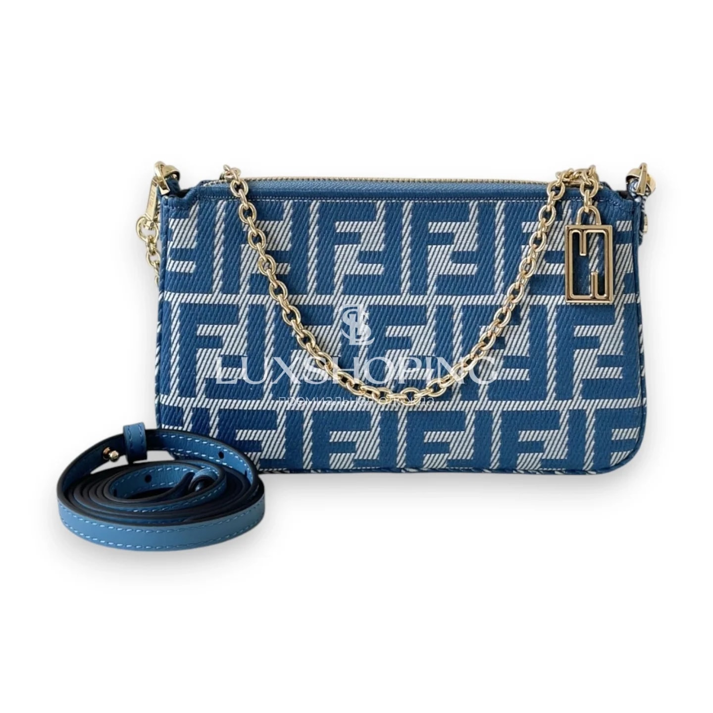 Сумка Fendi Baguette синяя 20×3×12 см