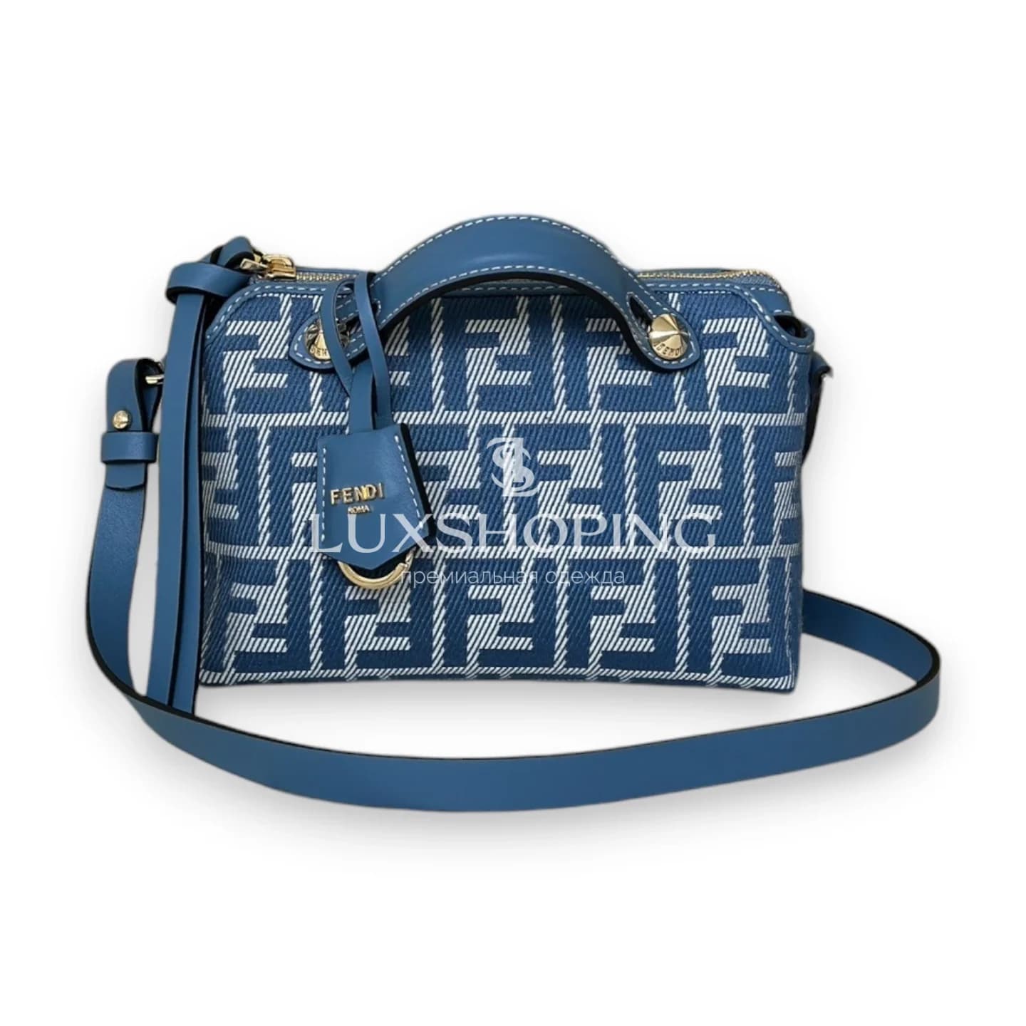 Сумка Fendi Boston синяя 20×9×12 см