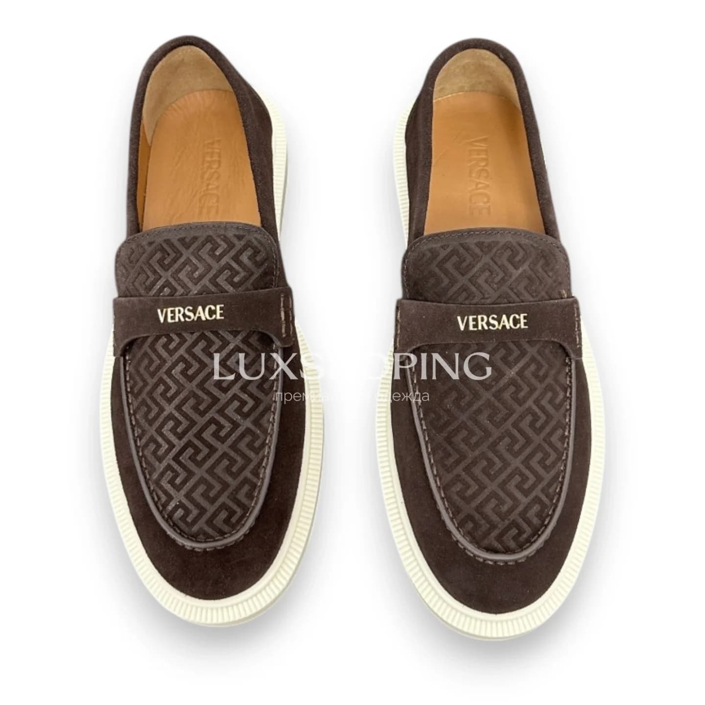 Коричневые замшевые лоферы Versace Greca