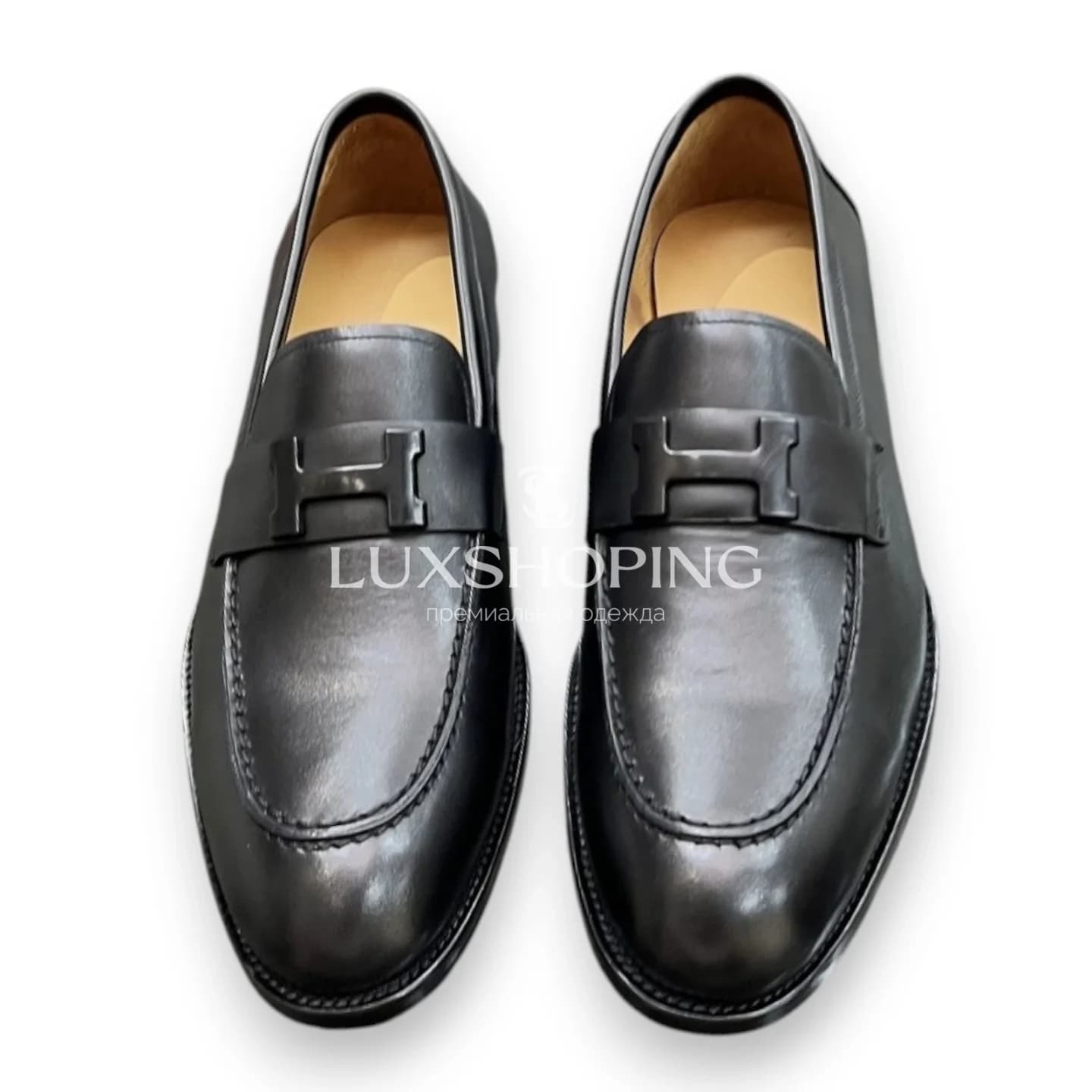 Чёрные лоферы Hermès из гладкой кожи