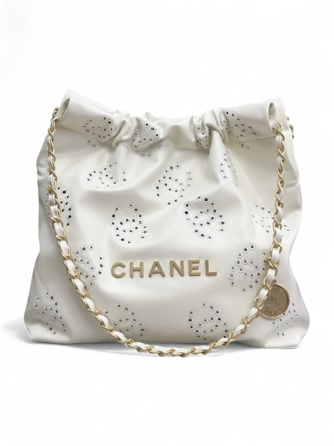 Сумка Chanel белая ажурная 22 Bag 35х37х7 см